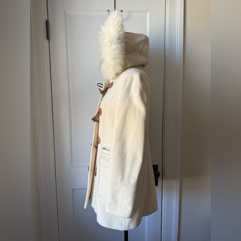 Marc New York, Andrew Marc Cream Wool Coat with 100% Fox Fur Hood from Finland - Picture 6 of 16